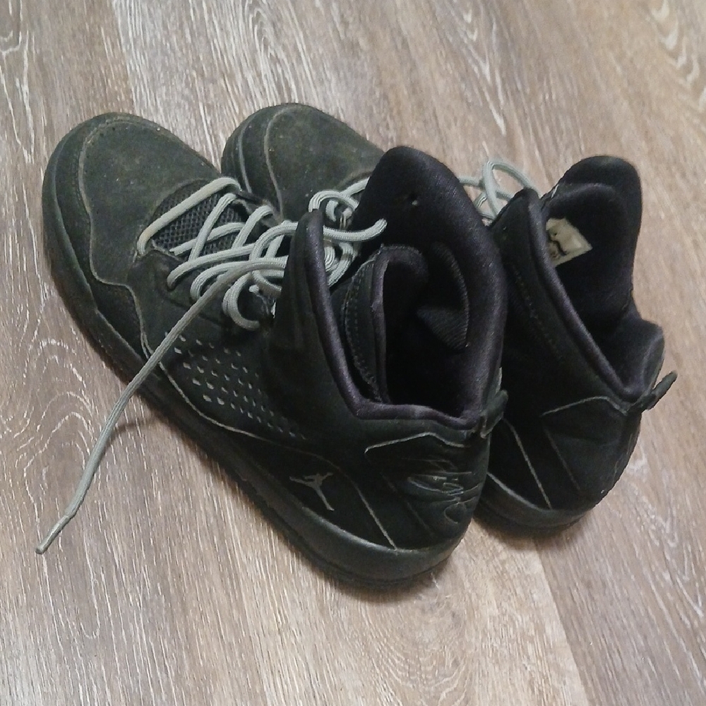Jordan Black High-Top Basketball Sneakers with Gray Laces